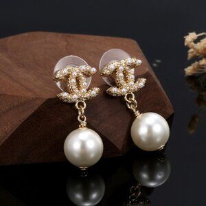 Chanel Classic Double C Pearl Drop Earrings
